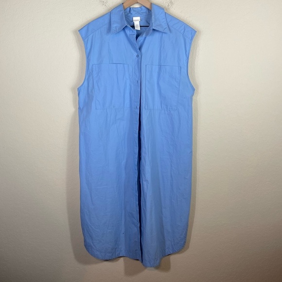 H&M Oversized Sleeveless Button Shirt Dress in Blue Size Medium - Picture 2 of 6